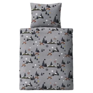 Microfaser Fleece Bettwäsche mit verdecktem Reißverschluss - Winterbettwäsche 135 x 200 cm + 80 x 80 cm - Grau