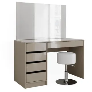Vicco Schminktisch Sherry Greige 120 x 75 cm 5 Schubladen Spiegel Hocker