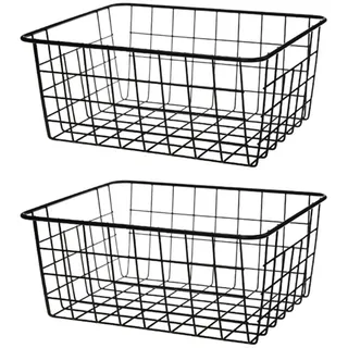 VENEKA 2 x hohle -Drahtkorb, Aufbewahrungskörbe, Metallkorb ohne Einlage, Badezimmer, Küche, Organizer, Schwarz