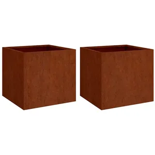 hliofuir 2er Set Pflanzkübel aus Cortenstahl 49x47x46 cm - Quadratisches Hochbeet für Garten Balkon Terrasse - Wetterfester Blumenkasten in Rost-Optik Metall-Pflanzgefäß