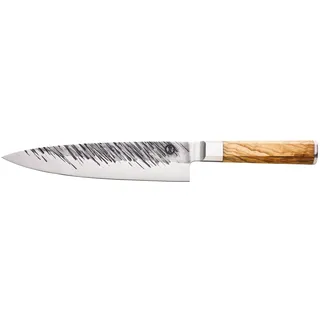 Zassenhaus Kochmesser OSAKA 20 cm Olive, handgeschmiedetes Küchenmesser aus japanischem Klingenstahl 440C, Olivenholzgriff, 60 HRC Härtegrad, Schleifwinkel 15°, in Holzbox
