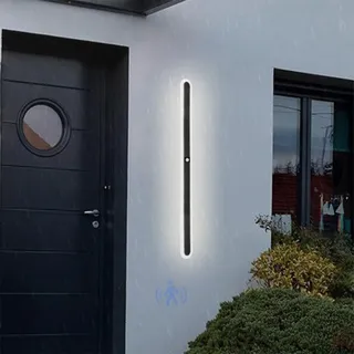 GZZBMY LED Außen Lange Wandlampen IP65 Wasserdicht Aussenleuchten mit Bewegungsmelder Innen/Aussen Wandbeleuchtung Modern Acryl Garage Villa Haustür Gärten 3000K/4000K/6500K (C Weißes Licht,150cm)