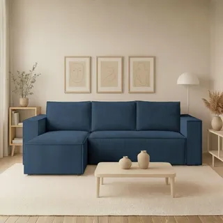 Couch L Form - Mit Schlaffunktion und Bettkasten - Links - 235x76x147 cm - Blau - Kleine Sofaecke - Wohnlandschaft L Form - Schlafsofa Modern - Blau