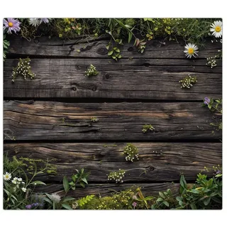 Primedeco Herd-Abdeckplatte Herdabdeckplatte Spritzschutz aus Glas Holz mit Blumen, Glas, (1 tlg) braun