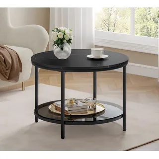 VASAGLE Couchtisch Wohnzimmertisch rund, klein, marmor, modern (inkl. Zubehörpaket & Anleitung), Beistelltisch, rund, Ø 65/80 x 46cm, Marmoroptik, schwarz schwarz 65 cm