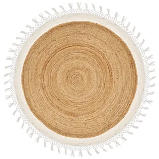 Beliani Marts Juteteppich 140 x 140 cm Beige/Weiß