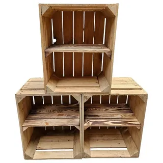 Teramico Holzkiste Holzkisten Vintage 3er Set 50 x 40 x 30cm Ablage kurz, Vintage Obstkiste braun