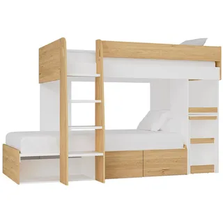 Vente-Unique Etagenbett, Natur, Weiß, Holz, 2-Sitzer, 2 Schubladen, 90x190 cm, Kinder- & Jugendzimmer, Kindermöbel, Kinderbetten, Etagenbetten