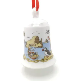Hutschenreuther Christbaumschmuck Porzellan Weihnachtsglocke Glocke 1989, OHNE Originalverpackung (OVP) bunt