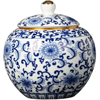Fenteer Keramik-Ingwerglas, dekoratives Glas, Teedose, vielseitiges orientalisches Porzellan-Tempelglas, Keramik-Vorratsdosen für die Inneneinrichtung, Stil b