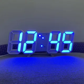 Digitale Led-wanduhr Mit Blau-weißem Licht, Einstellbarer Helligkeit, Großer Temperaturanzeige, 3d-wohnzimmeruhr, Grenzüberschreitender Digitaluhr