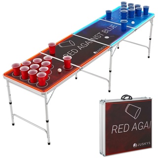 Juskys Beer Pong Tisch Red vs. Blue mit Beleuchtung  - Bier Trinkspiel Set Becher Bälle - Rot, Blau