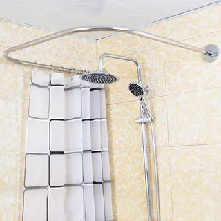 Begoniape Duschvorhangstange U Form, Verstellbare Duschstange mit Duschvorhang, Edelstahl Duschvorhang für Badezimmer Toiletten 90 * 90 * 80-130cm