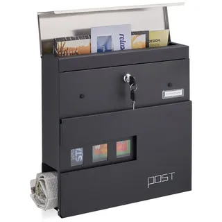 Relaxdays Briefkasten Schwarz inkl. Zeitungsfach