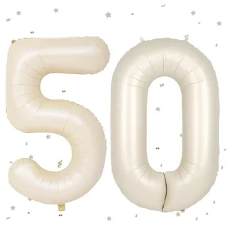 Luftballons, 101 cm, Foil Ballons, Zahl 50, Creme, Dekoration 50 Jahre, für Damen und Herren, Geburtstag, Party, Deko