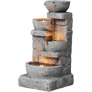 Teamson Home Kaskadenbrunnen 84,5 cm Kaskadierende Schalen & Gestapelte Steine LED