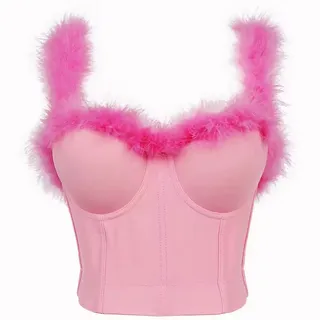 Quality Elegance Spaghettitop Pink fluff feather Spaghetti Top Sexy Bustier M