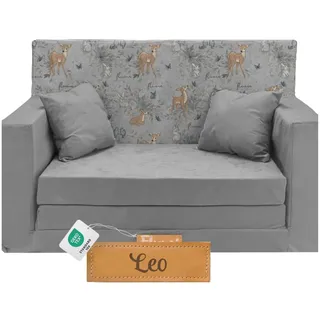 Flumi Personalisierte Kindercouch Kinder Sessel Sofa Schlafsofa jugendzimmer mit Gravur KINDERNAME Spielsofa für Kinderzimmer Schlafsessel Bettfunktion Kindermöbel 92x40x60 Mikrofaser (GRAU + REHE)