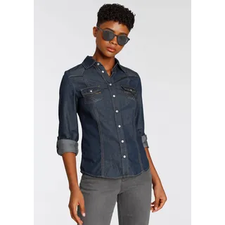 Arizona Jeansbluse »mit Druckknöpfen in Perlmuttoptik«, und Krempelärmeln Gr. 48, rinsed, Blusen, 263107-48