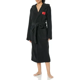 HUGO Damen Long Length Hooded Terry Robe Langer Frottee-Bademantel mit Kapuze, Stormy Black, Small - S