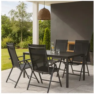 Progarden Gartenstuhl Hochlehner Klappstuhl Anthrazit 4 er Set (Set, 4 St), Hochwertig Verarbeitet, Klappbar, Lehne verstellbar, Faltbar, Stahl schwarz