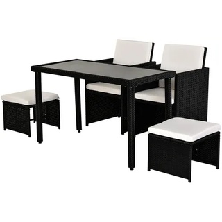 Outsunny Sitzgruppe, 4 Sitzplätze, Metall/Rattan/Polyester/gehärtetes Glas - schwarz