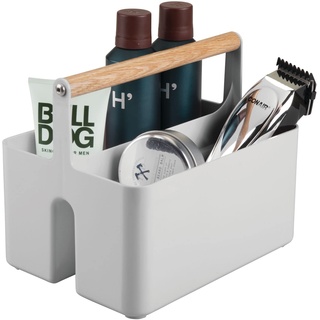 mDesign tragbarer Badezimmer Aufbewahrungsbox – Korb mit Griff zur Kosmetikaufbewahrung – Bad Organizer mit zwei Fächern – grau und naturbelassen