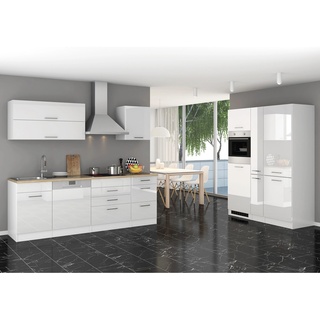 Held Möbel Küchenzeile/Küchenblock Mailand 390 cm Weiß Hochglanz-Weiß Matt ohne E-Geräte