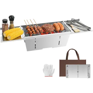 Uten Tragbarer Faltbarer Grill Edelstahl-Holzkohlegrill Tischgrill | mit Aufbewahrungstasche und Handschuhen, für Garte Strand Camping Wandern Picknicks und Reisen, Klein