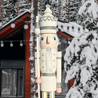 CDL L/4füße/120cm/4ft/4fuß/120 cm Leben größe große/Riesen Weiß Glitter Weihnachten Holz nussknacker König & Soldat Ornament Puppe Geschenk Schaufenster/Haus Nußknacker Dekoration K30