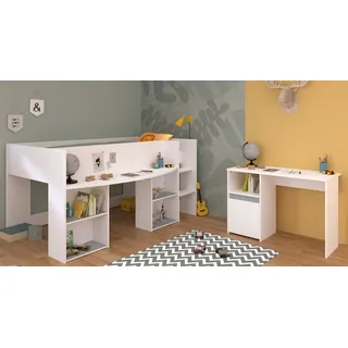 Parisot Hochbett Pirouette (Set mit Schreibtsch, 2-St., in weiß mit grau oder rosa) kein Lattenrost erforderlich