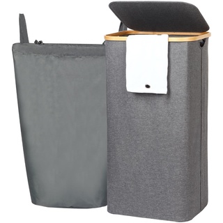 Wäschekorb mit Deckel Grau - 100L herausnehmbaren Wäschesack Wäschesammler schmal mit Deckel - Wäschebox Waschekorbsammler Wäschesortierer-pfandflaschen sammelbehälter