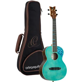 Ortega Guitars Ghost Series akustische Tenor-Ukulele - Fichte Blau | Nylonsaiten, massive Fichtendecke, Palisander-Korpus Hochglanz, blaue Perlmutt-Einlage, inkl. Pro-Gigbag, RUGH-OCT