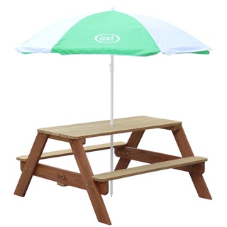 AXI Nick Kinder Picknicktisch aus Holz | Kindertisch in Braun mit Sonnenschirm für den Garten