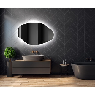 Artforma Unregelmäßiger Form asymmetrischer Spiegel mit LED Beleuchtung 134x84 cm | Moderner Industrial Wanspiegel Beleuchtet Nach Maß | OBK221 | Wählen Sie Zubehör | Lichtspiegel Badezimmerspiegel