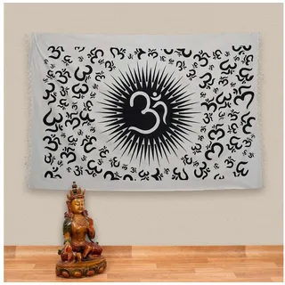 KUNST UND MAGIE Wandteppich OM Dekotuch Große Tagesdecke Wandbehang Tuch Goa ca. 140 x 210cm beige