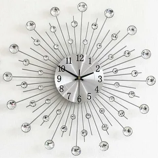 Wanduhr, Modisch, Diamant-stil, Geräuschlos, Ticklos, Arabische Ziffernuhr, Silberfarben, Große Wanduhr Für Wohnzimmer, Schlafzimmer, Küche, Heimdekoration (50 Cm X 50 Cm)