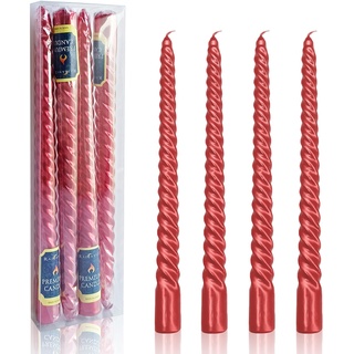 Rote Kerzen Set 4 stück- 30CM Spiralkerzen 丨Spitzkerzen 丨Haushaltskerzen丨Stabkerzen Gedreht 丨Tafelkerzen丨Gedrehte Kerzen Rot