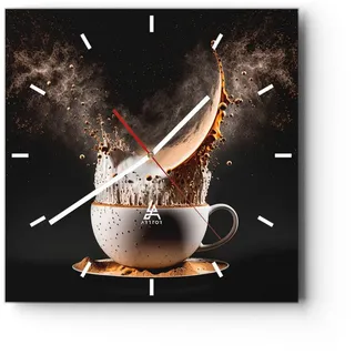 Modern Wanduhr Kaffee Milch Tasse 30x30cm Quadrat Klein Wand Uhr Glas Analog Zimmeruhren Küche Büro Wohnzimmer Glasuhr Wall Clock Dekoration Design Wanddekoration Küchenuhr C3AC30x30-5718