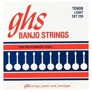 GHS 220 - Banjo String Set, 4-String, Loop End, Tenor, Stainless Steel, Light, .009-.028