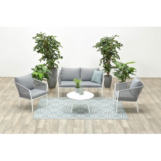 Garden Impressions Aluminium-Rope Lounge-Set "Madone" inkl. Sofa, Sesseln, Tisch und Kissen,weiß / hellgrau,
