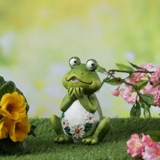 Gartenfigur vertr√§umter Frosch Rosie - Tierfigur - Magnesia - H: 16cm - f√or Au√üen - gr√on