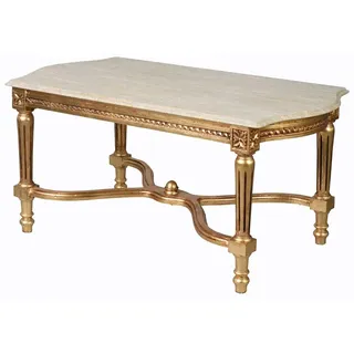 Barock Couchtisch „Marie Antoinette“ – Wohnzimmertisch mit Marmorplatte & vergoldeten Holzschnitzereien – Prunkmöbel im Stil des 18. Jahrhunderts – 100 × 57 × 49 cm – handgearbeitetes Unikat