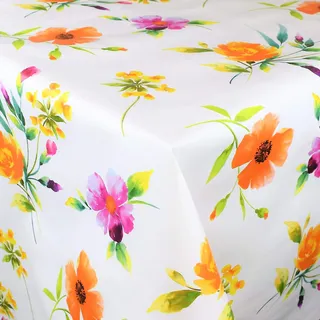 KEVKUS Wachstuch Tischdecke BA50 Bunte Blumen Sommer Frühling wählbar in eckig rund oval (Rand: Borte (gehäkelte Bordüre), 100 x 140 cm eckig)