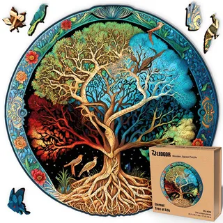 LEOGOR Eternal Tree of Life Holzpuzzle 500 Teile 45,3 x 45,7 cm Premium 5 mm Dickes Holz Mandala Kunstwerk Geschenk für Erwachsene Bildschirmfreie Entspannung Familienzeit Deko