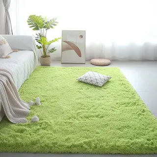 AIMECO Apfelgrün Flauschig Hochflor Teppich 120X180cm | Waschbar & Anti-Rutsch Teppich Skandinavischer Stil, Ideal für Kinderzimmer, Wohnzimmer & Schlafzimmer