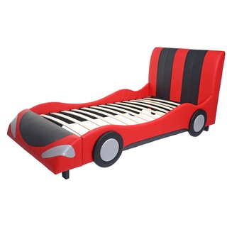 Bett MCW-E14, Auto Junge Kinderbett Jugendbett, Lattenrost Kunstleder Holz 190x100cm ~ schwarz-rot