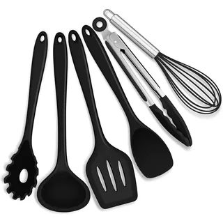 Joyfair Küchenutensilien Set, 6 Stück Silikon Küchenhelfer Kochbesteck Set, Schwarz Antihaft Pfannenwender Küchen zum Kochen & Backen, Hitzebeständiger & Lebensmittelqualität, Spülmaschinenfest