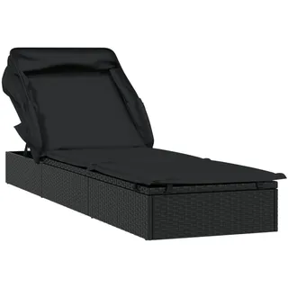 vidaXL Sonnenliege mit Kissen Schwarz 182x118x63 cm Poly Rattan