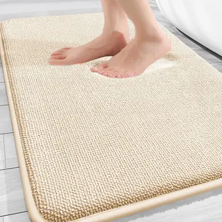 AMFUN Memoryschaum Badezimmerteppich, Badteppich rutschfeste, Super Saugfähig Badvorleger, Waschbar, für Badezimmer- 50x80 cm, Beige